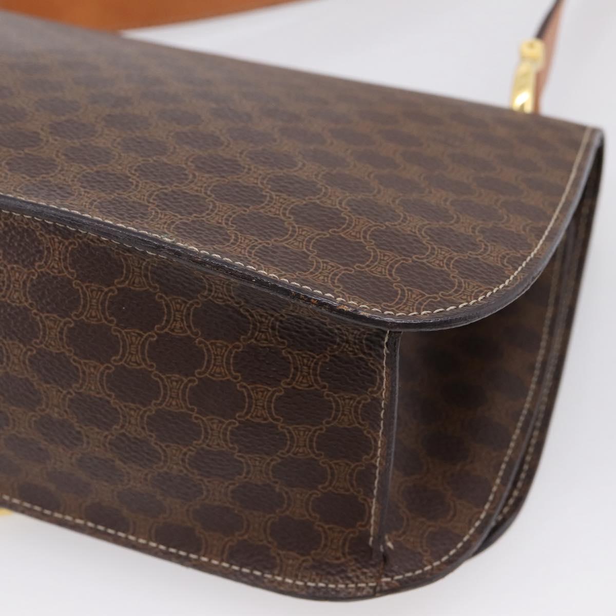CELINE Macadam Canvas Shoulder Bag PVC Leather Brown Gold Auth 122137