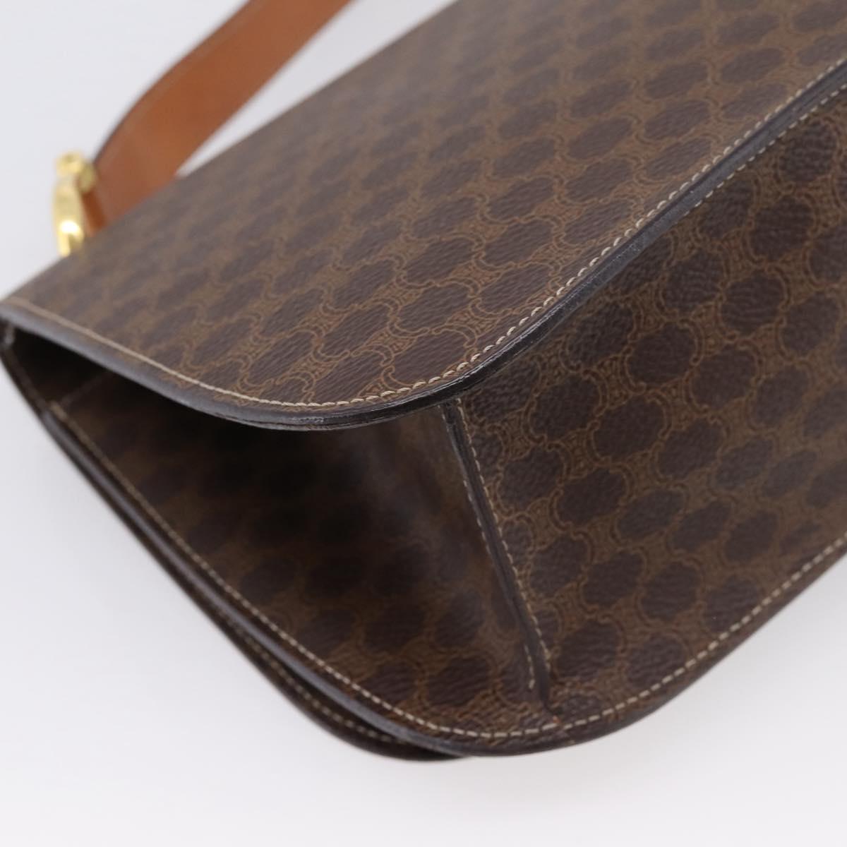 CELINE Macadam Canvas Shoulder Bag PVC Leather Brown Gold Auth 122137