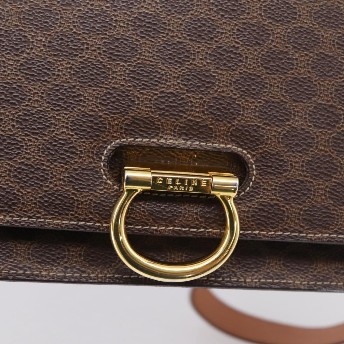 CELINE Macadam Canvas Shoulder Bag PVC Leather Brown Gold Auth 122137