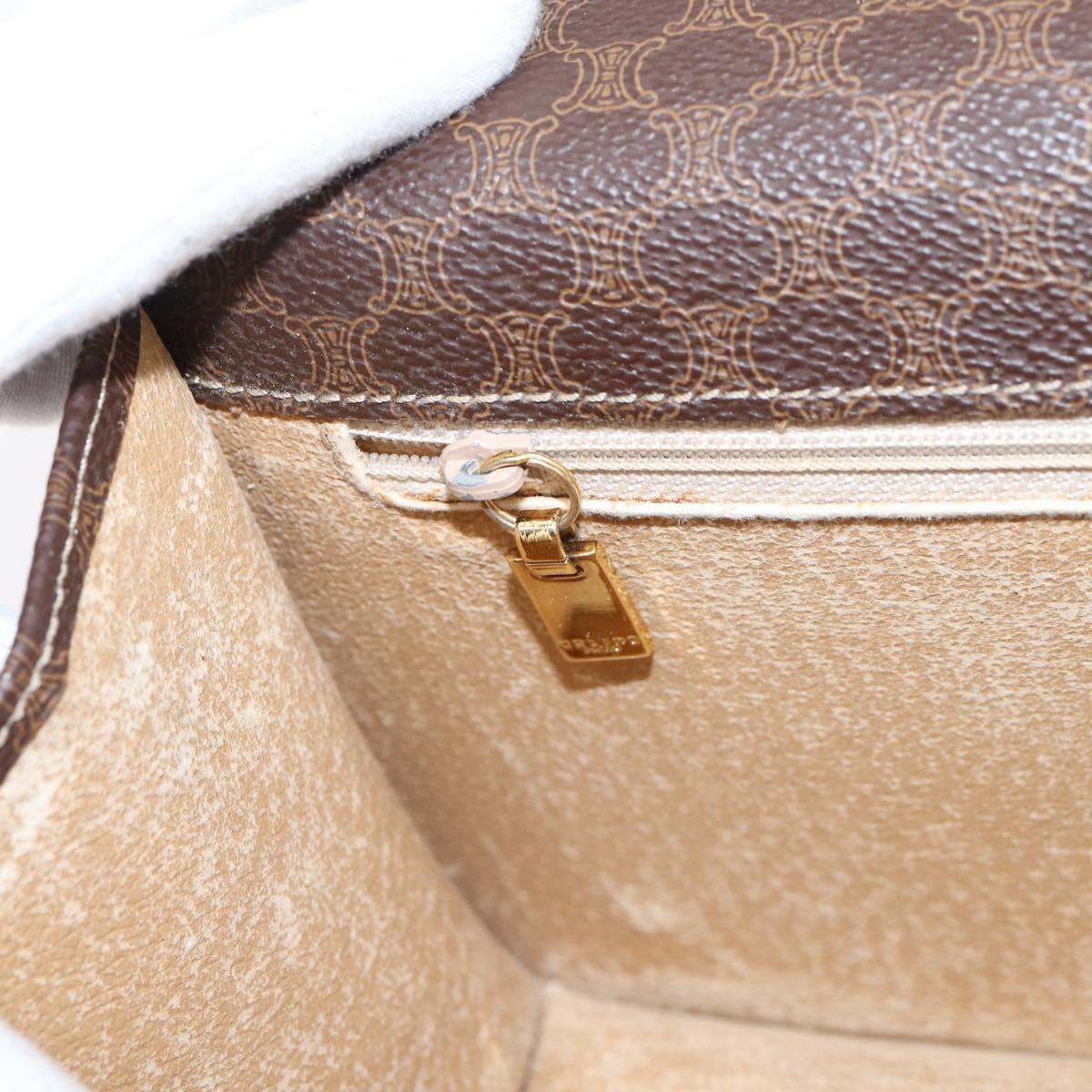 CELINE Macadam Canvas Shoulder Bag PVC Leather Brown Gold Auth 122137