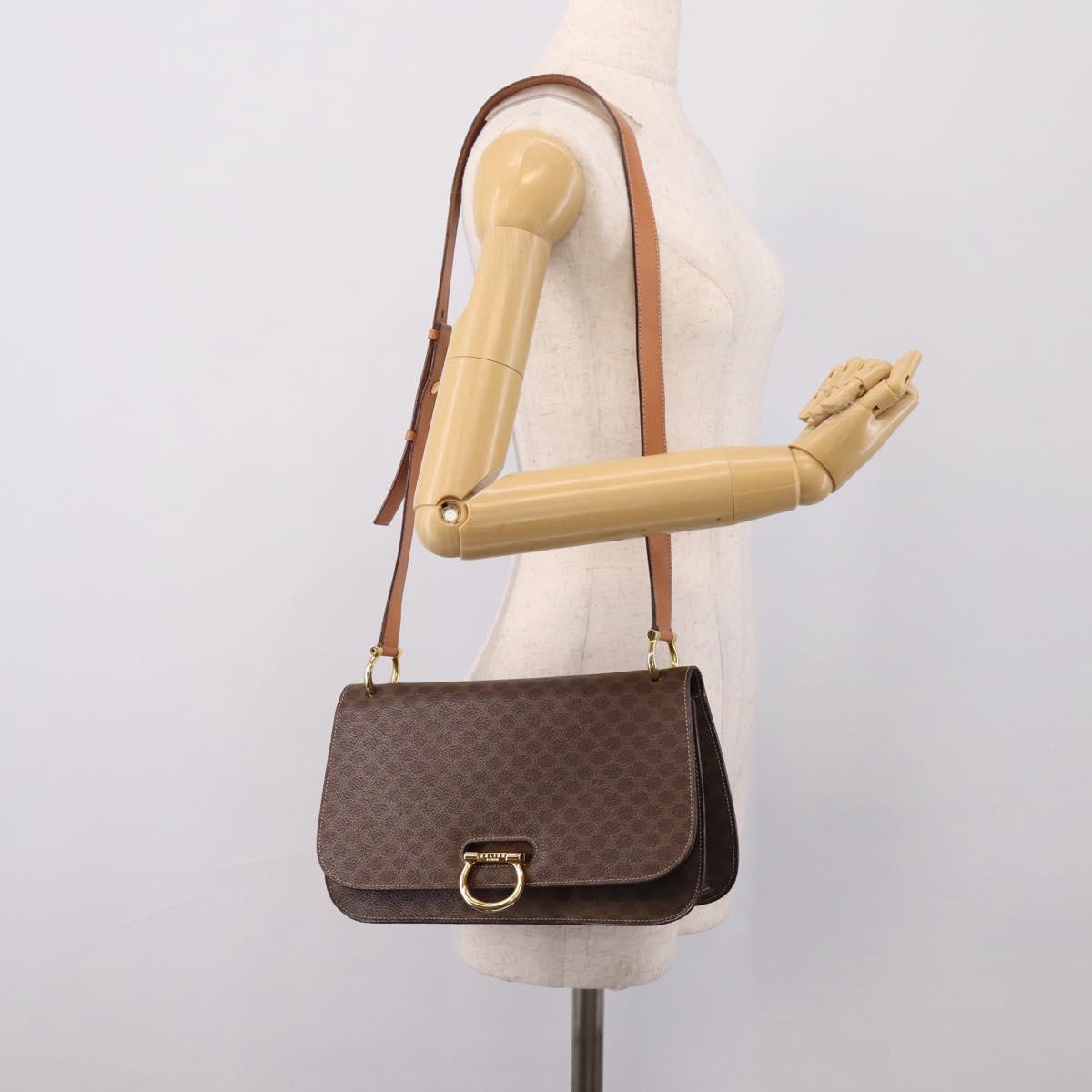 CELINE Macadam Canvas Shoulder Bag PVC Leather Brown Gold Auth 122137