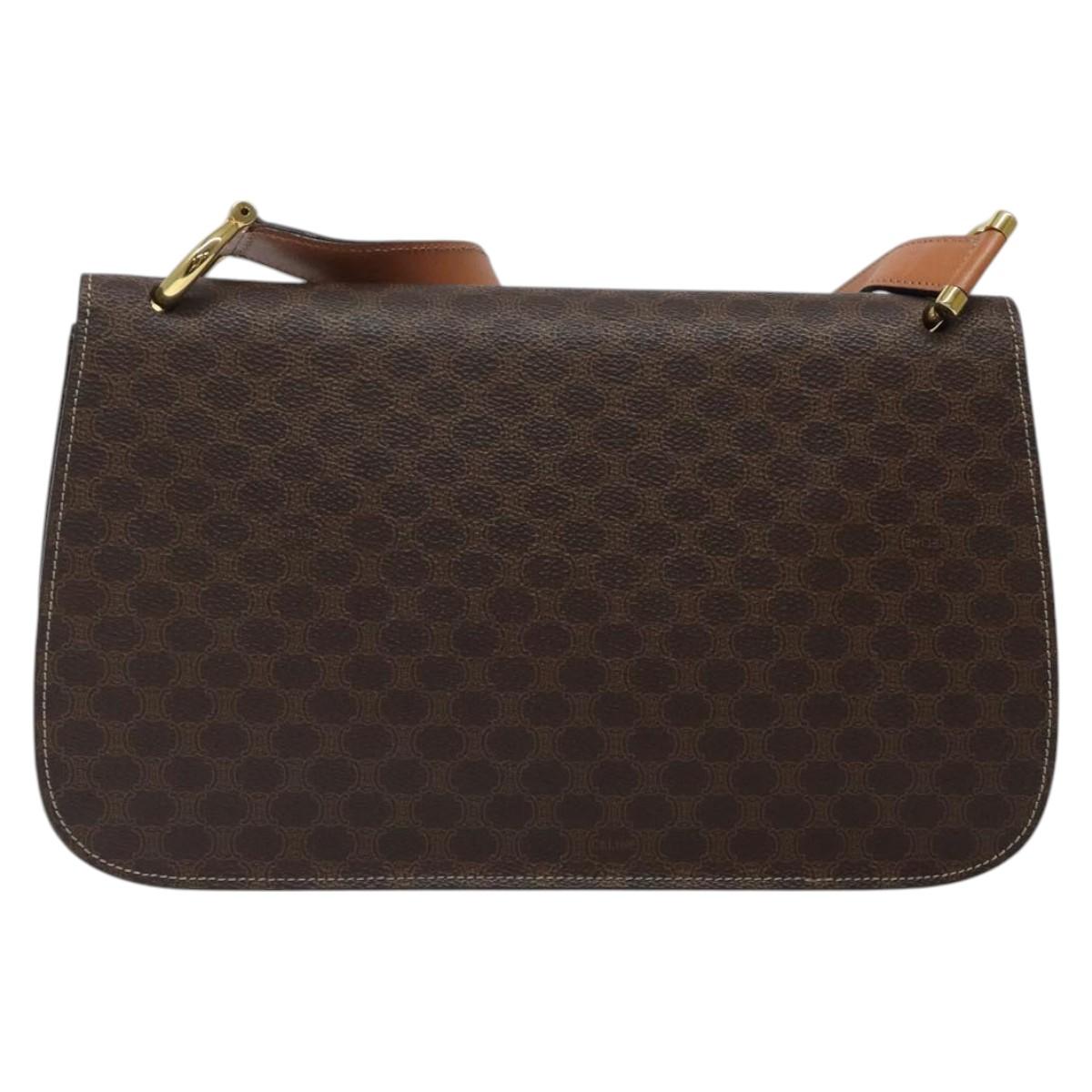 CELINE Macadam Canvas Shoulder Bag PVC Leather Brown Gold Auth 122137