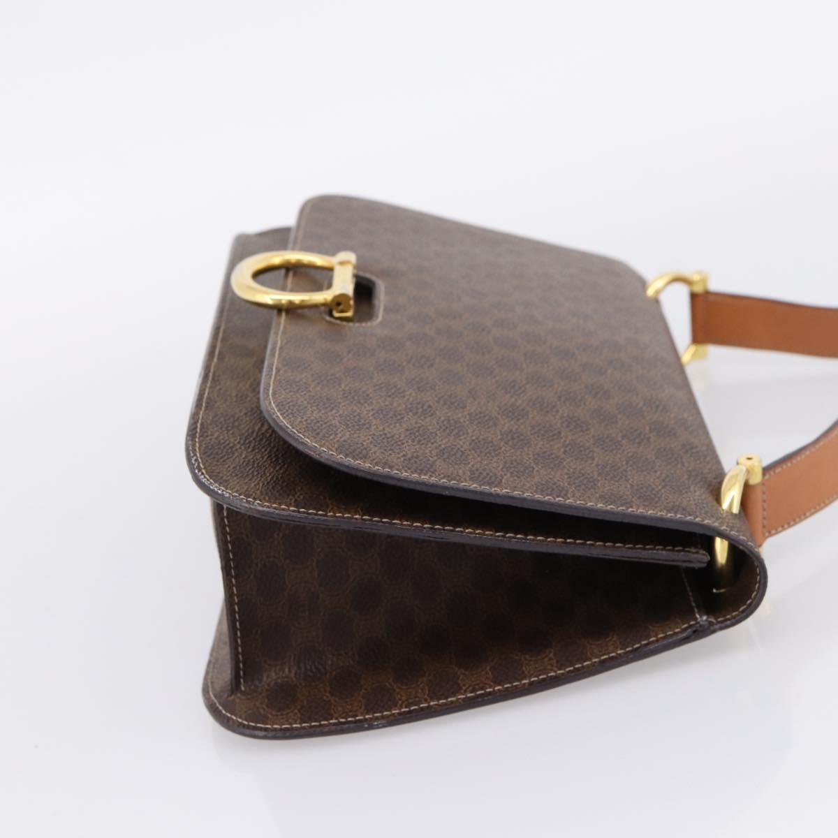 CELINE Macadam Canvas Shoulder Bag PVC Leather Brown Gold Auth 122137