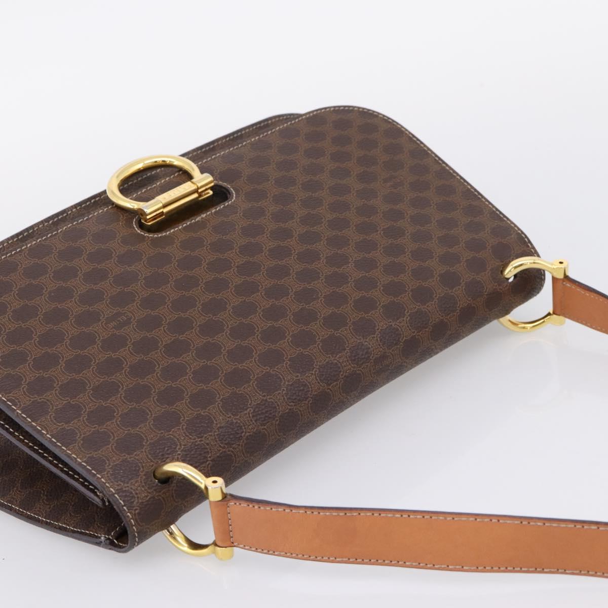 CELINE Macadam Canvas Shoulder Bag PVC Leather Brown Gold Auth 122137
