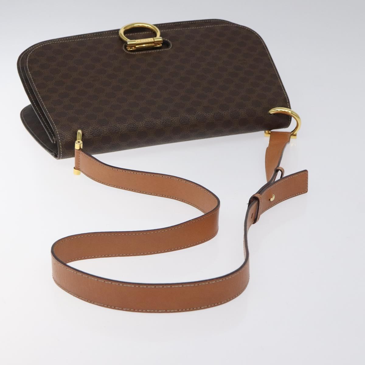 CELINE Macadam Canvas Shoulder Bag PVC Leather Brown Gold Auth 122137