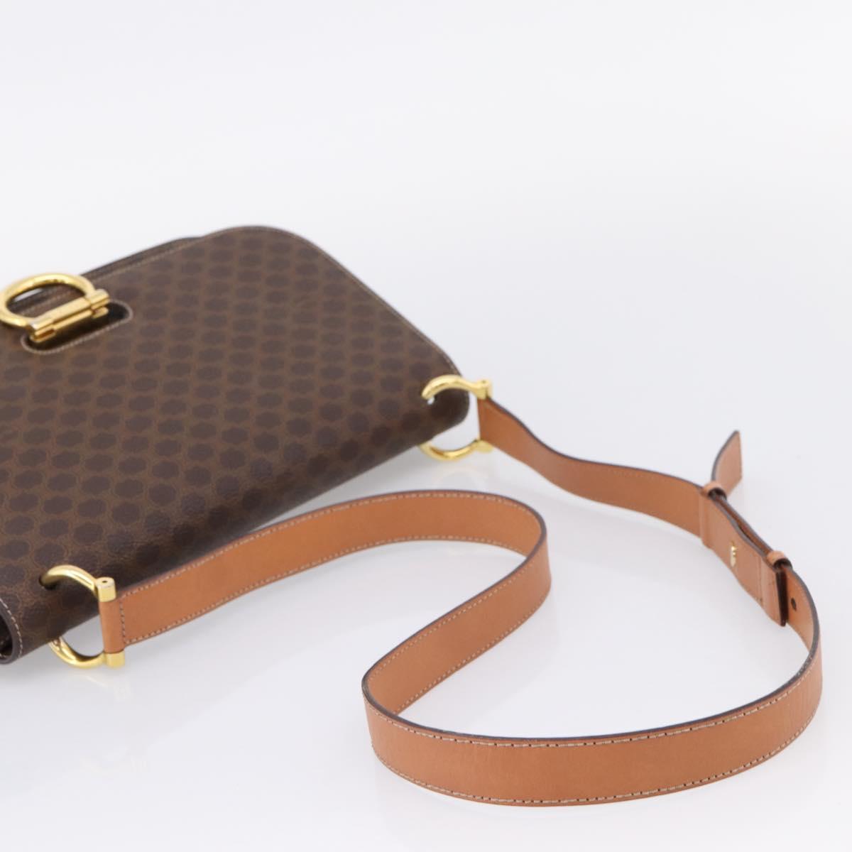 CELINE Macadam Canvas Shoulder Bag PVC Leather Brown Gold Auth 122137