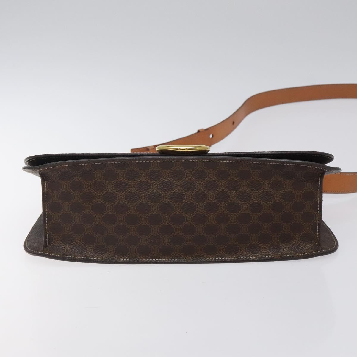 CELINE Macadam Canvas Shoulder Bag PVC Leather Brown Gold Auth 122137