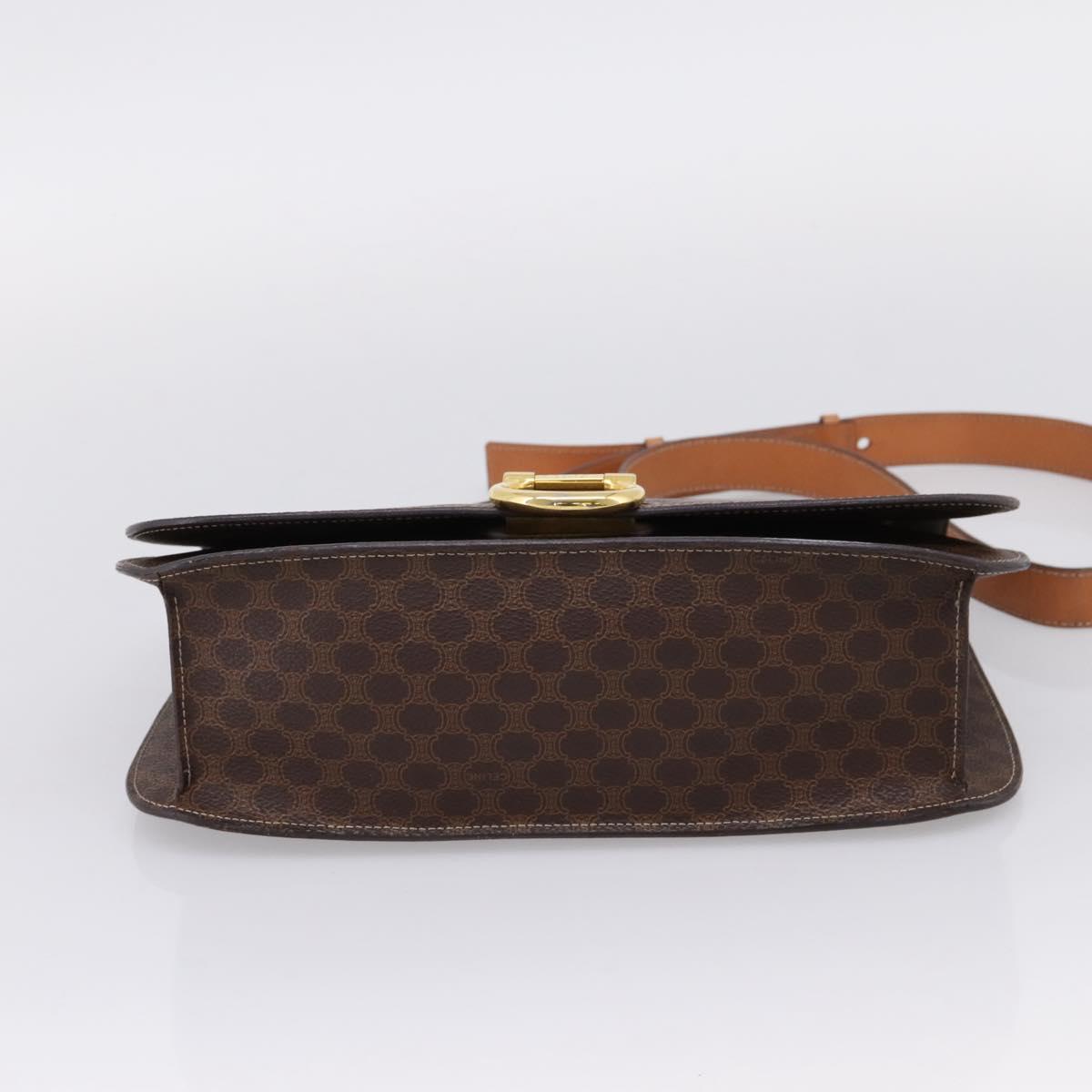 CELINE Macadam Canvas Shoulder Bag PVC Leather Brown Gold Auth 122137