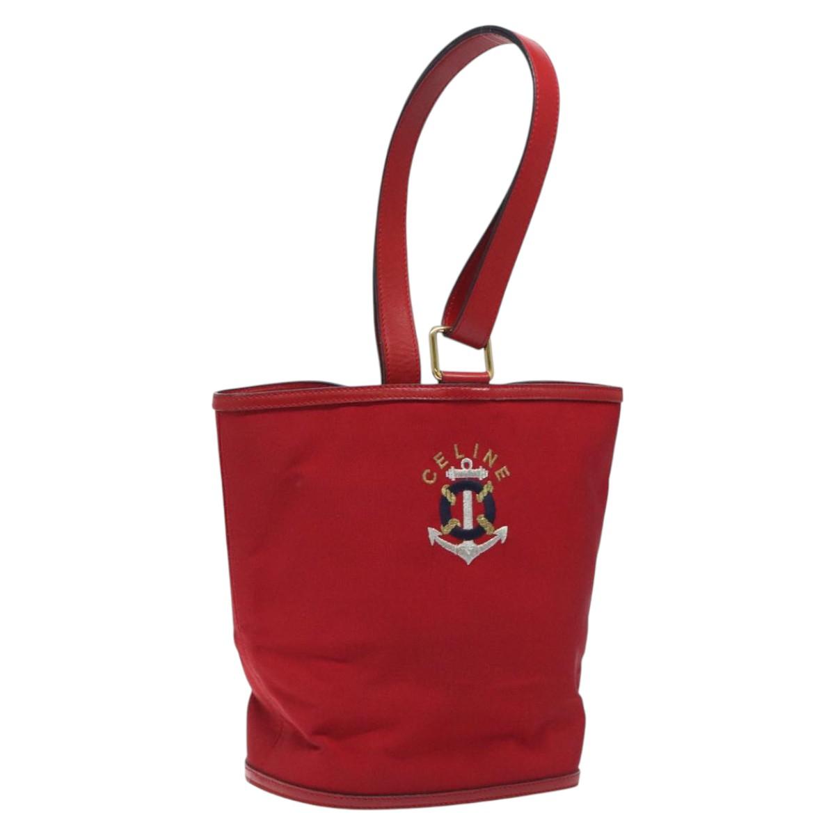 CELINE Hand Bag Red Gold Auth 122139