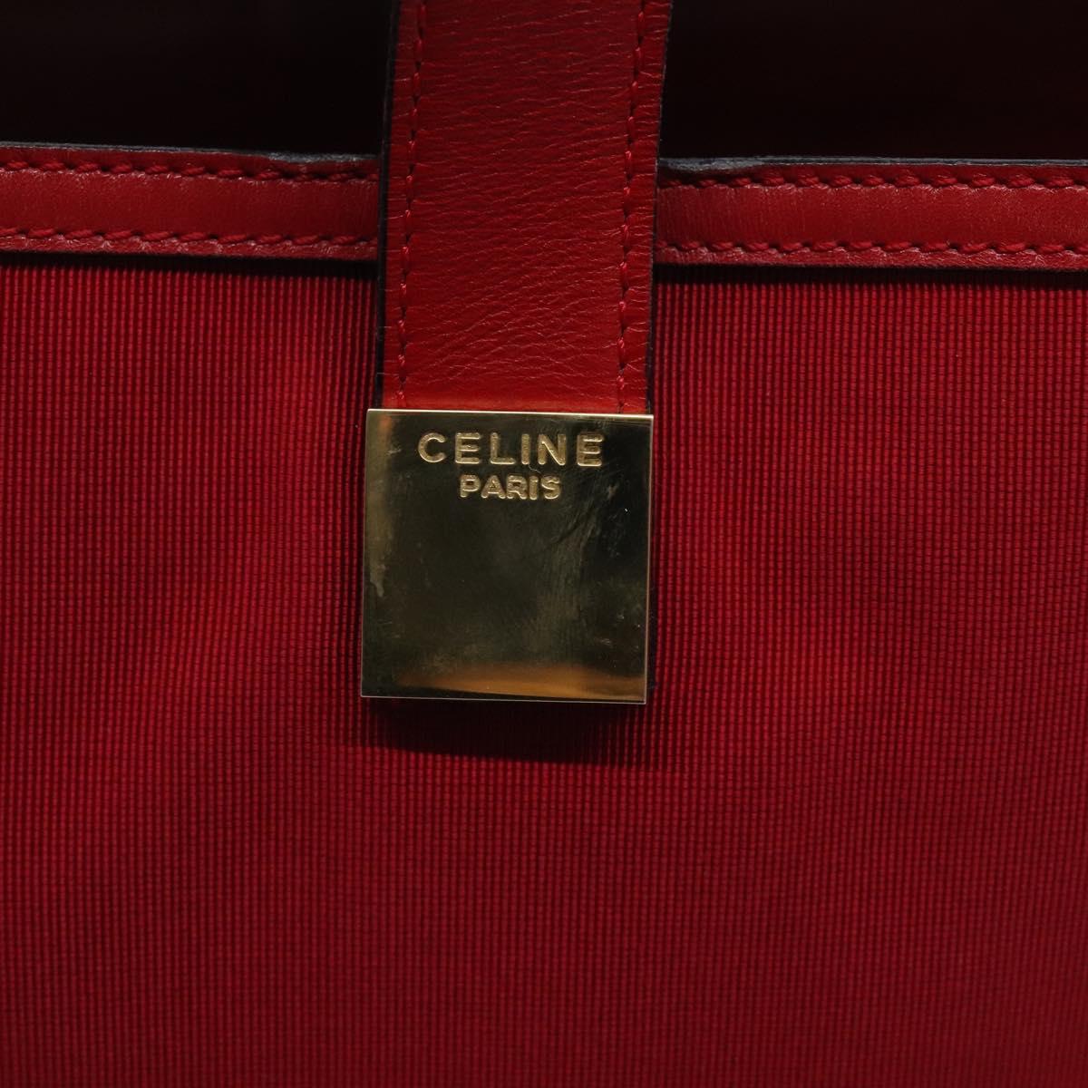 CELINE Hand Bag Red Gold Auth 122139