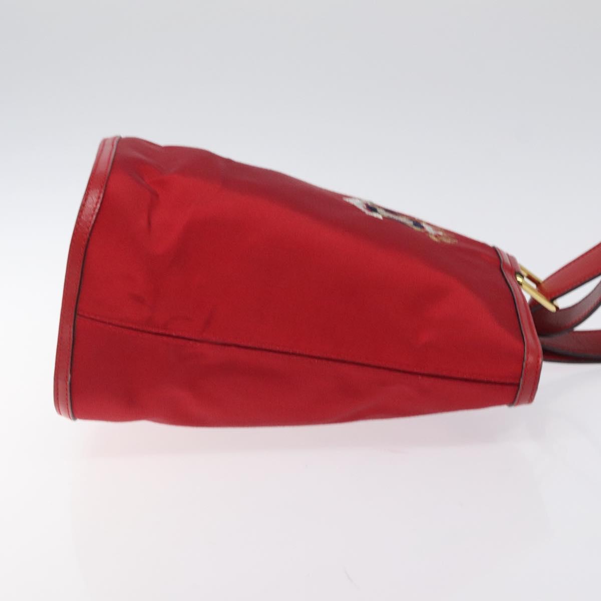CELINE Hand Bag Red Gold Auth 122139