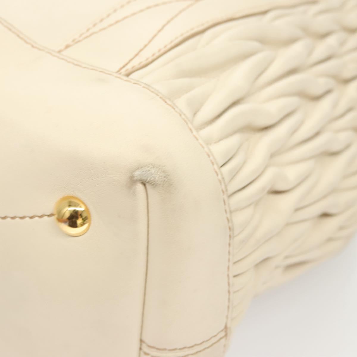 Miu Miu Matelasse Hand Bag Leather 2way White Gold Auth 122140