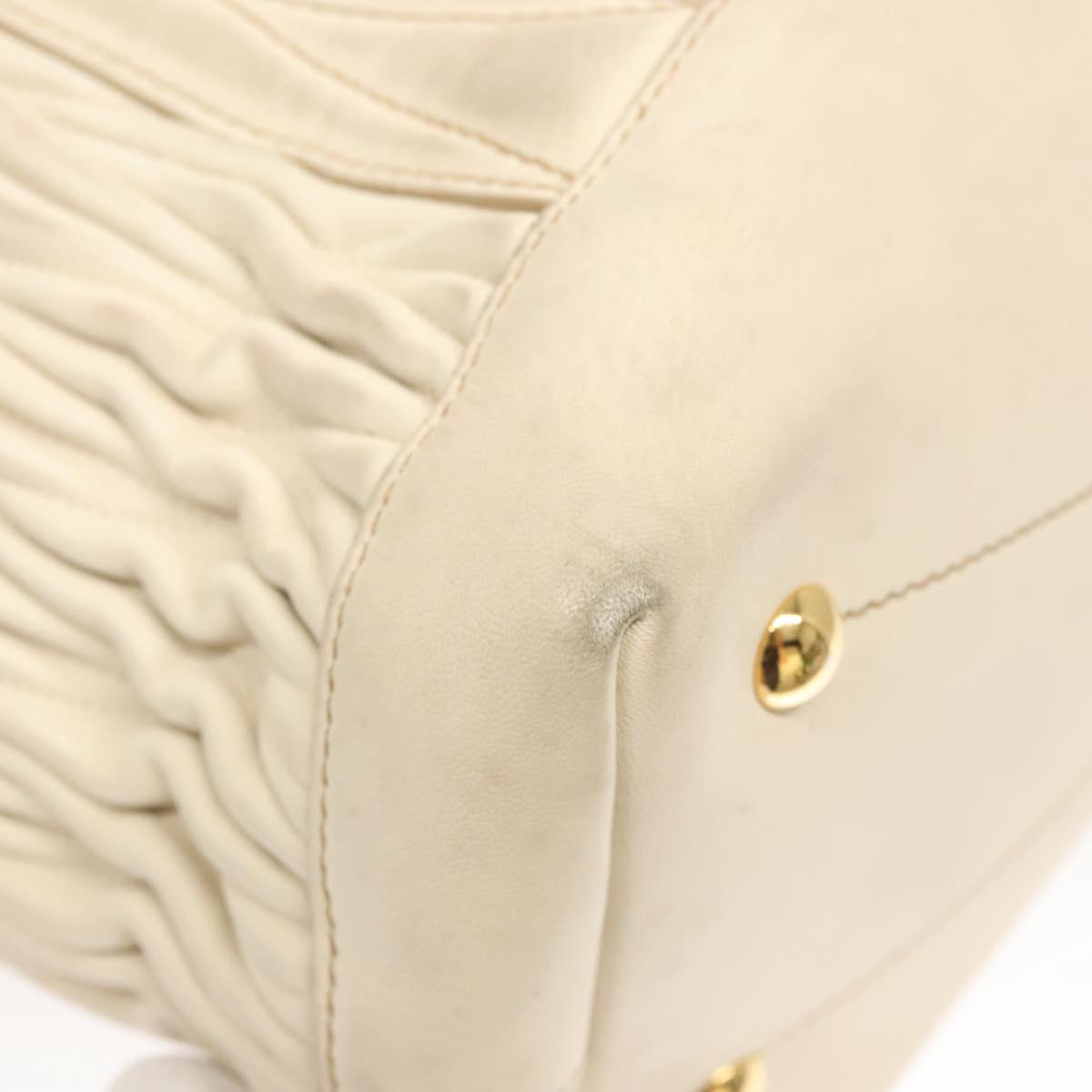 Miu Miu Matelasse Hand Bag Leather 2way White Gold Auth 122140