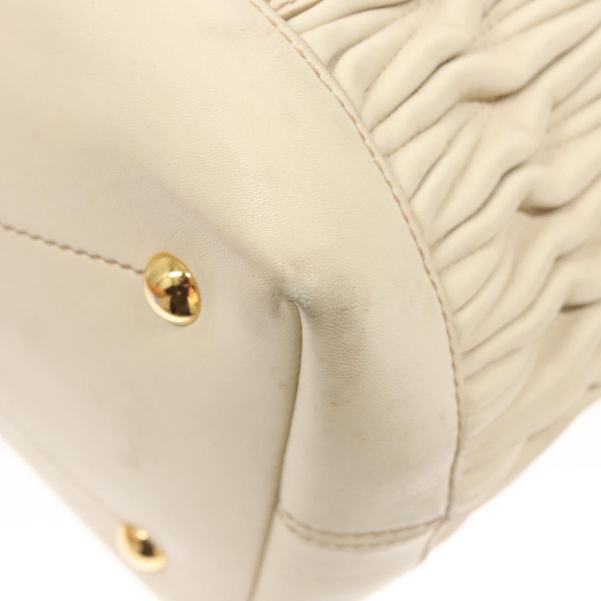 Miu Miu Matelasse Hand Bag Leather 2way White Gold Auth 122140