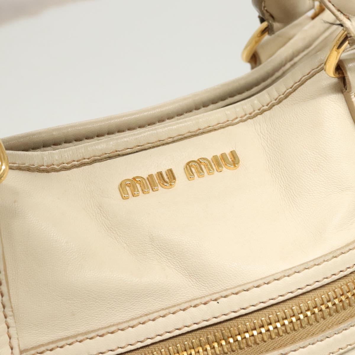 Miu Miu Matelasse Hand Bag Leather 2way White Gold Auth 122140