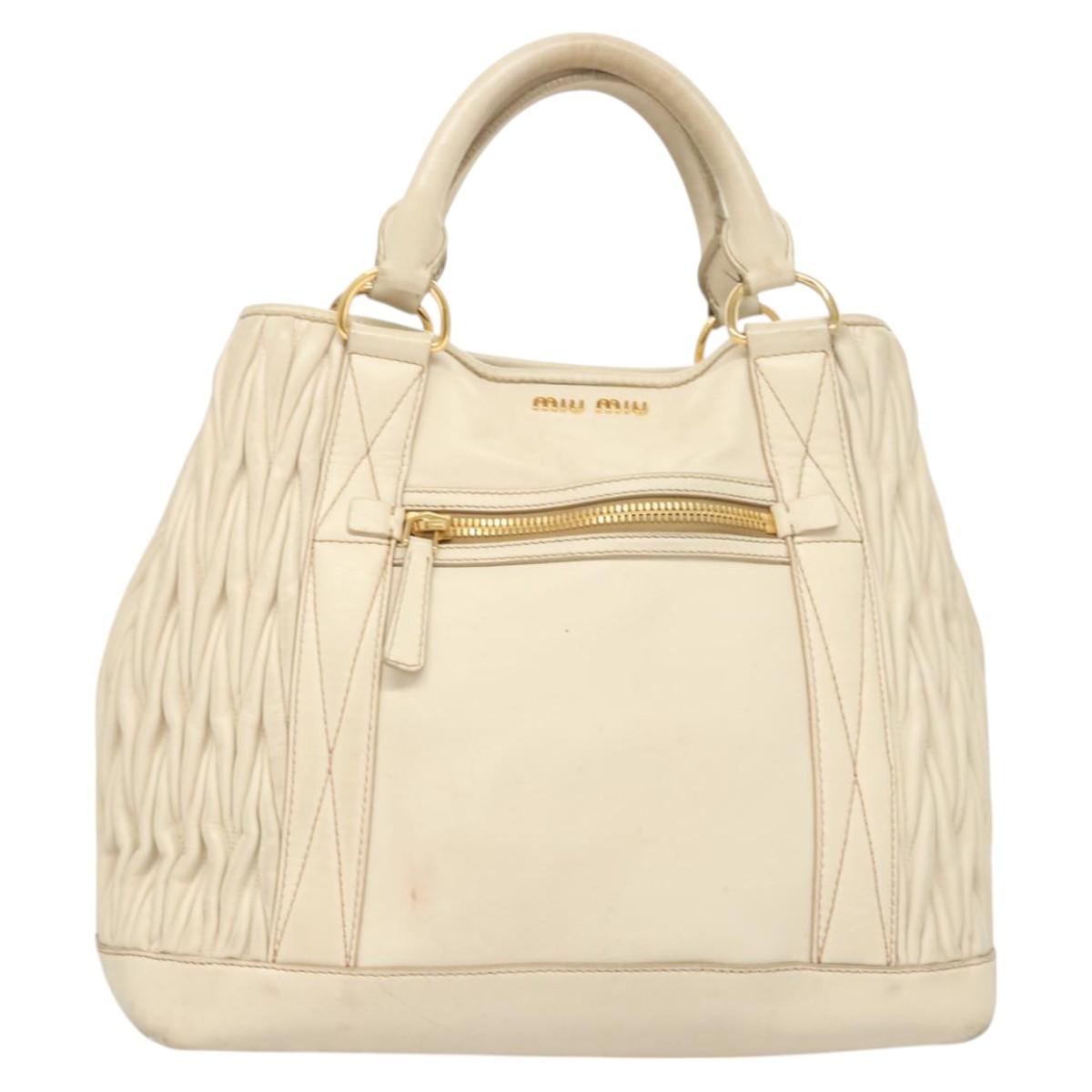 Miu Miu Matelasse Hand Bag Leather 2way White Gold Auth 122140