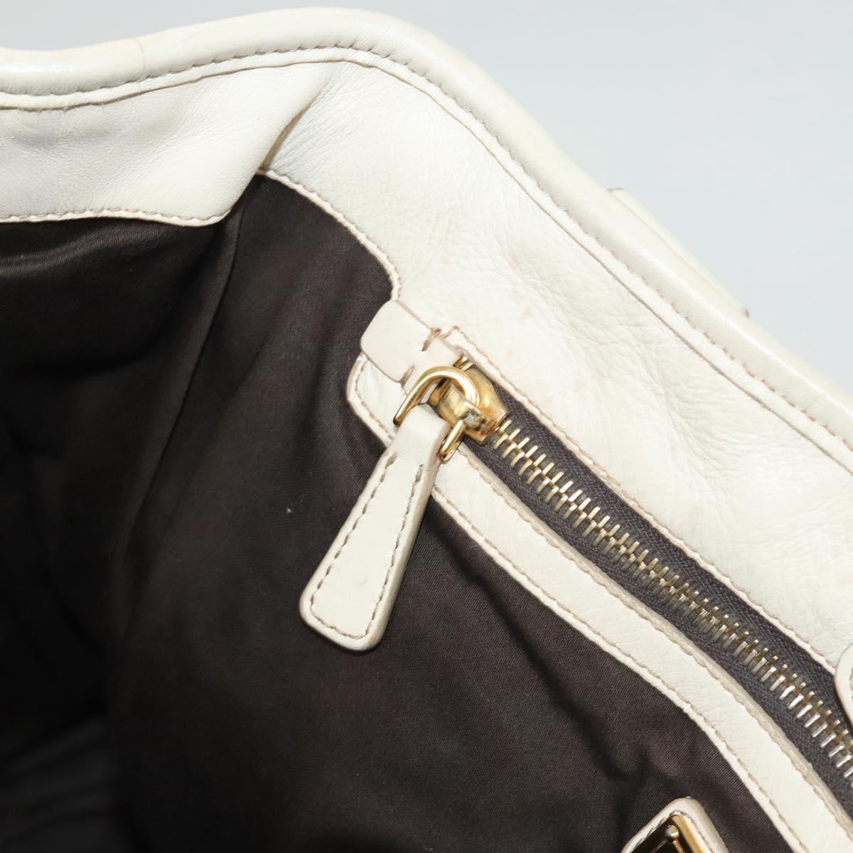 Miu Miu Matelasse Hand Bag Leather 2way White Gold Auth 122140