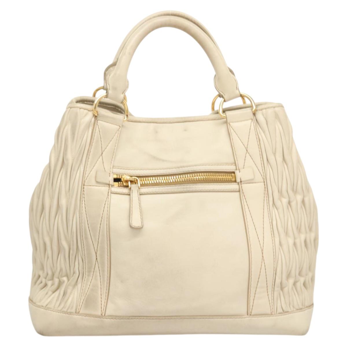 Miu Miu Matelasse Hand Bag Leather 2way White Gold Auth 122140