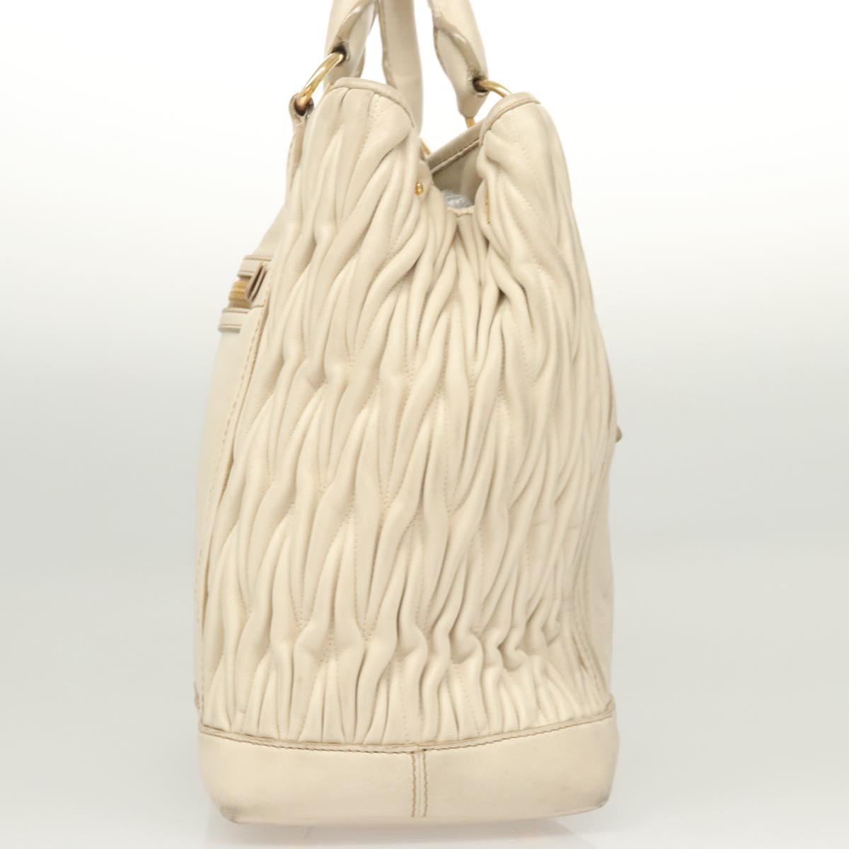 Miu Miu Matelasse Hand Bag Leather 2way White Gold Auth 122140