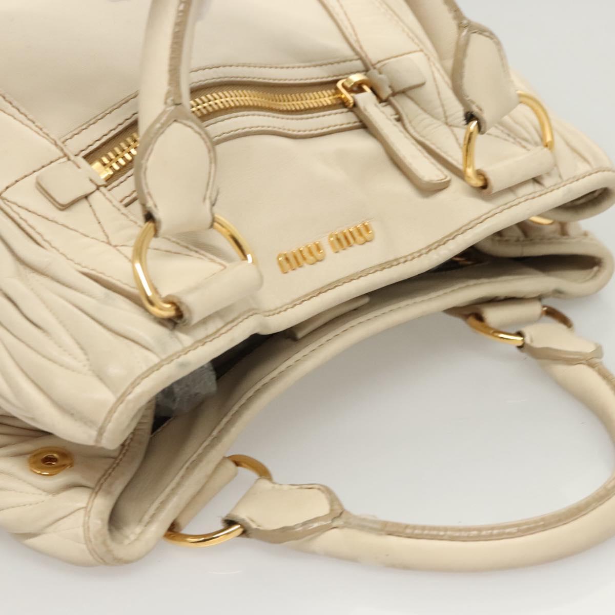 Miu Miu Matelasse Hand Bag Leather 2way White Gold Auth 122140
