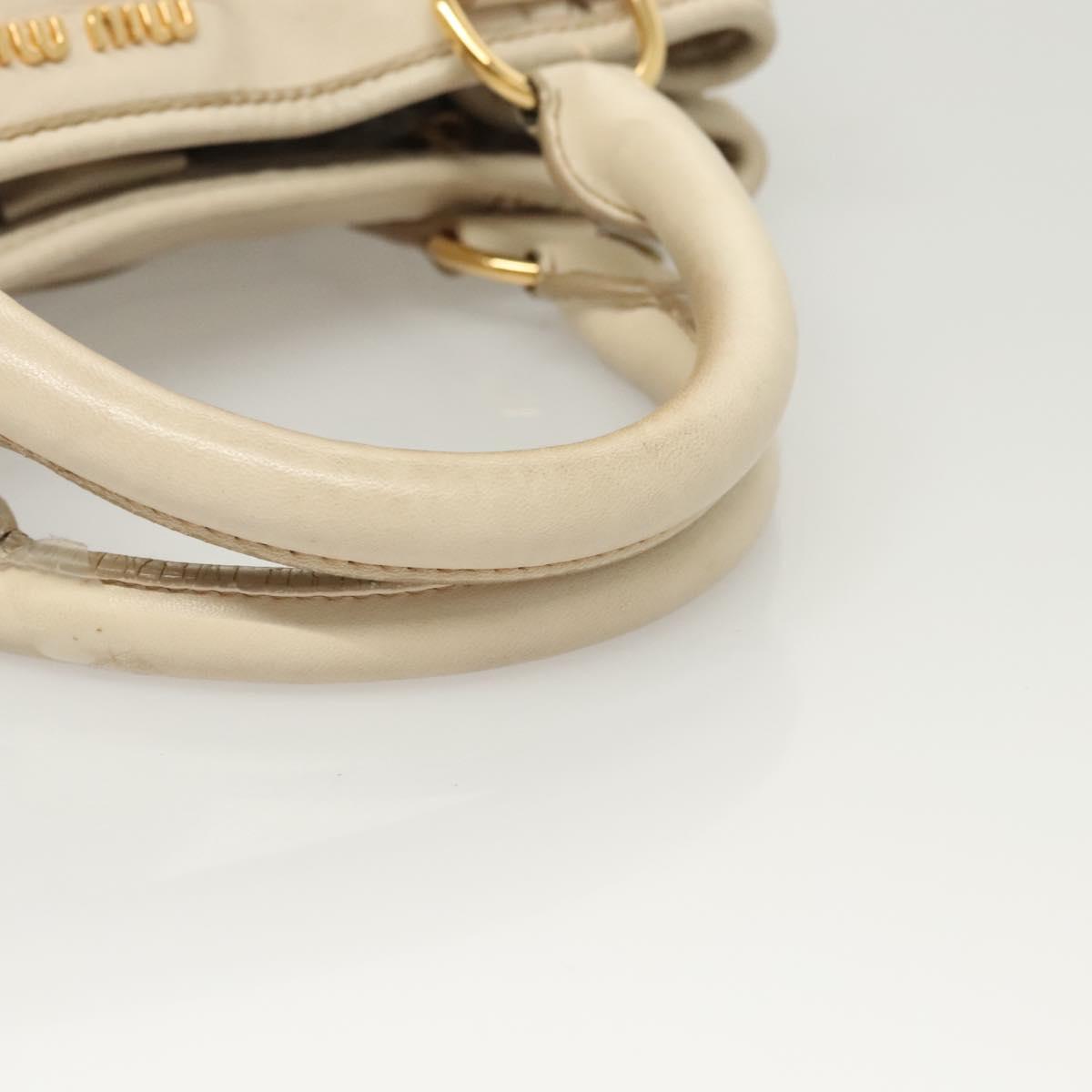 Miu Miu Matelasse Hand Bag Leather 2way White Gold Auth 122140