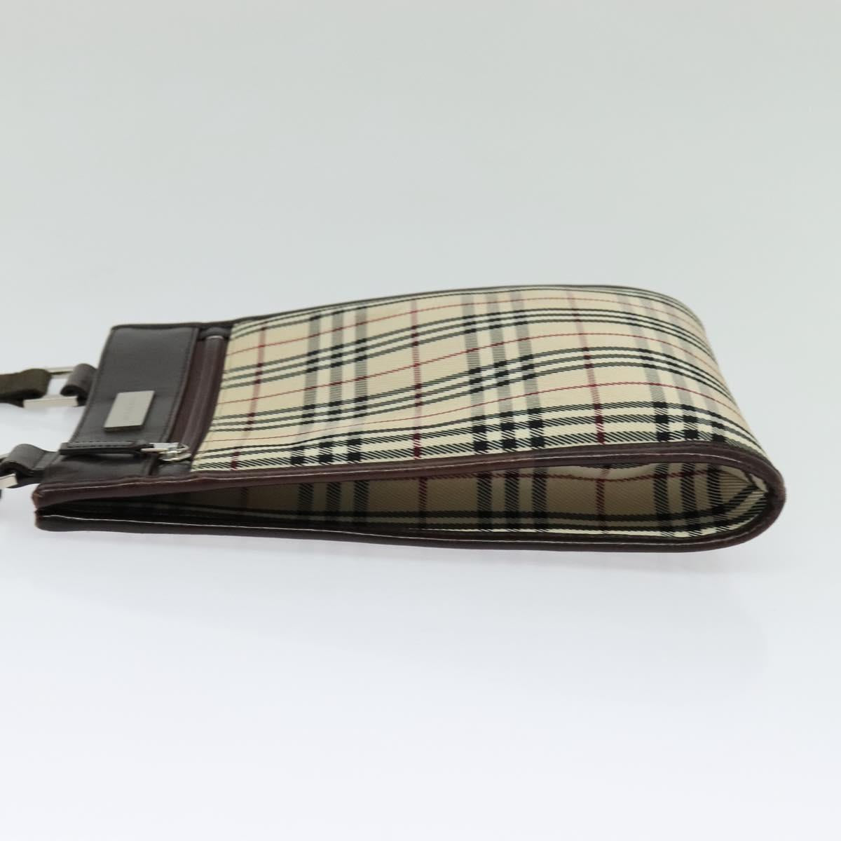 BURBERRY Nova Check Shoulder Bag Canvas Beige Silver Auth 122154