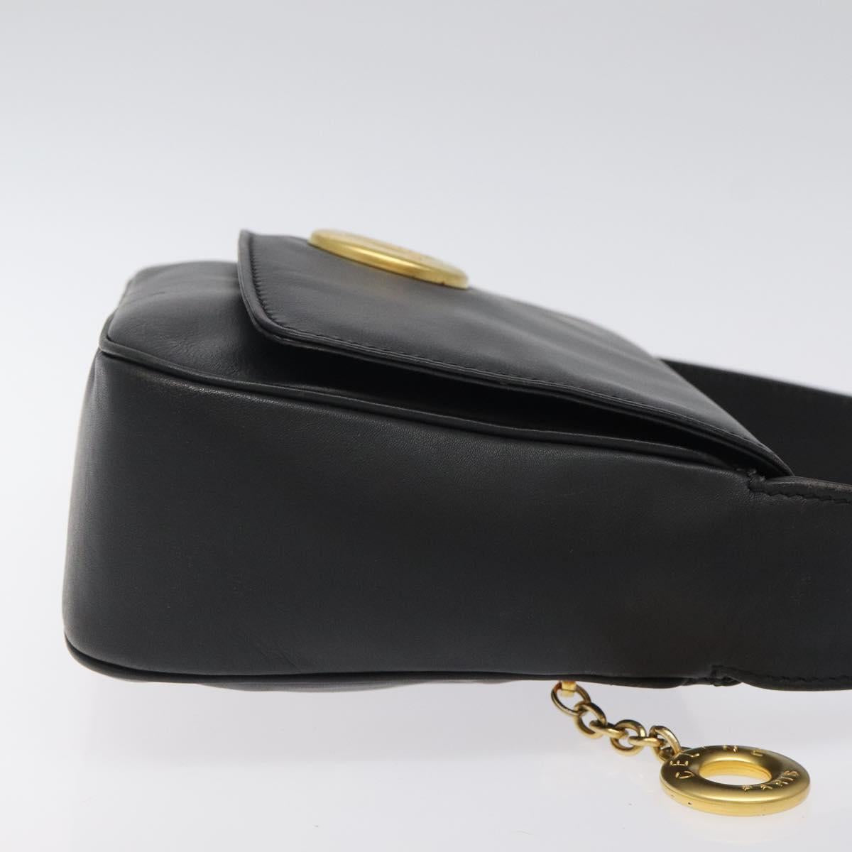 CELINE Hand Bag Leather 2way Black Gold Auth 122163