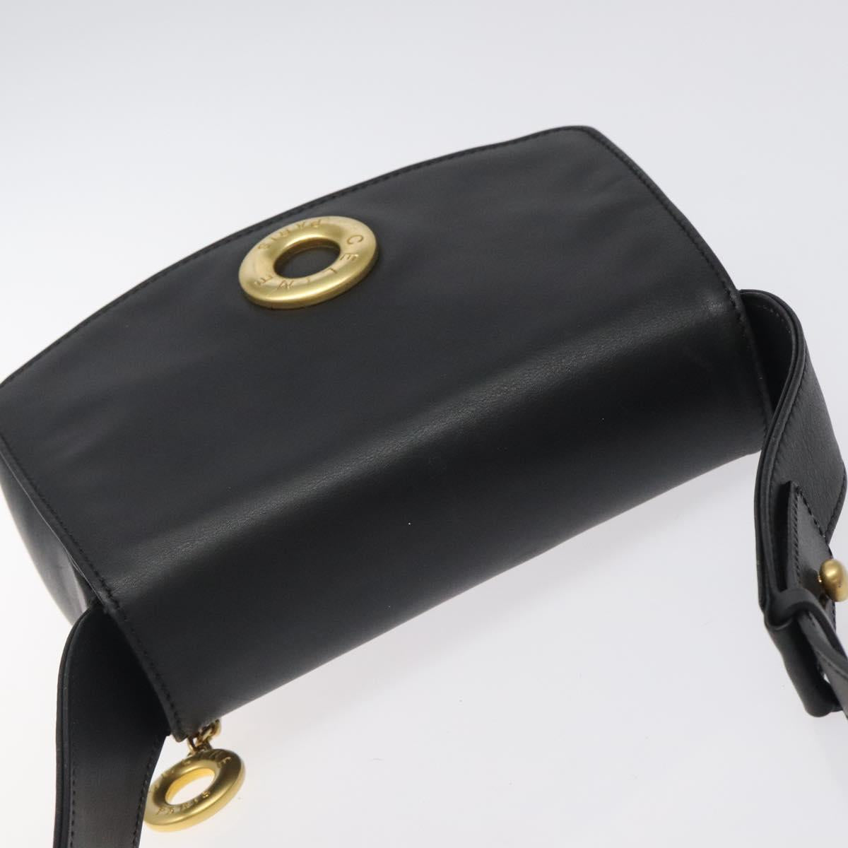 CELINE Hand Bag Leather 2way Black Gold Auth 122163