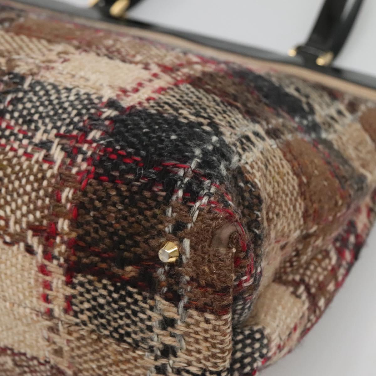 BURBERRY Nova Check Tote Bag Wool Beige Gold Auth 122167