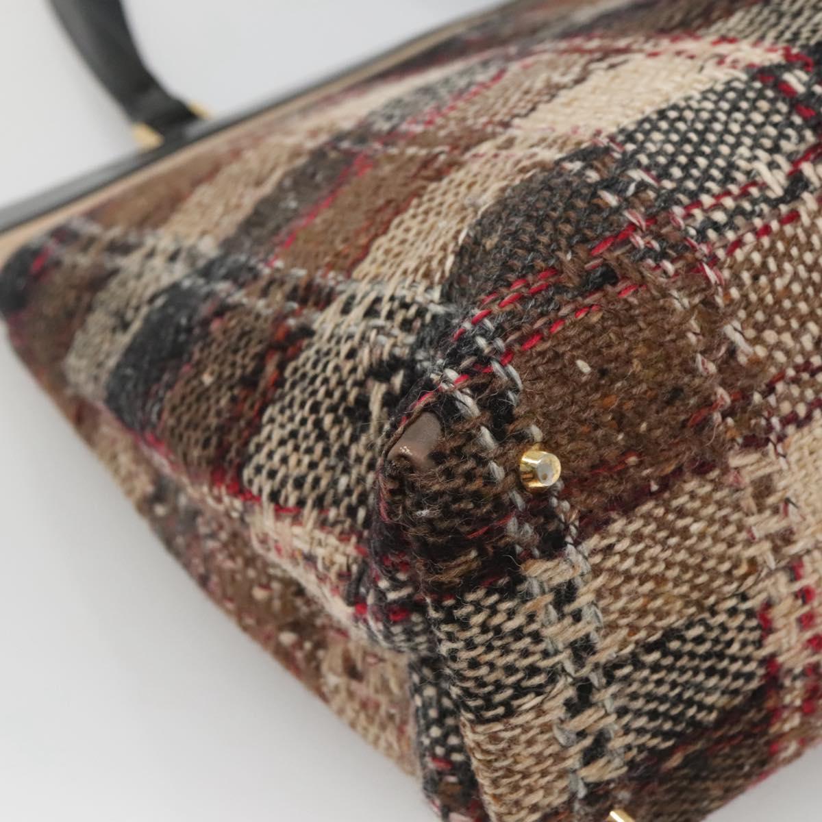 BURBERRY Nova Check Tote Bag Wool Beige Gold Auth 122167