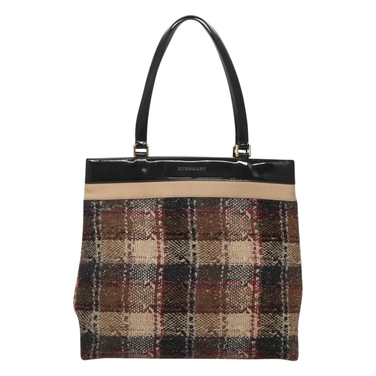 BURBERRY Nova Check Tote Bag Wool Beige Gold Auth 122167