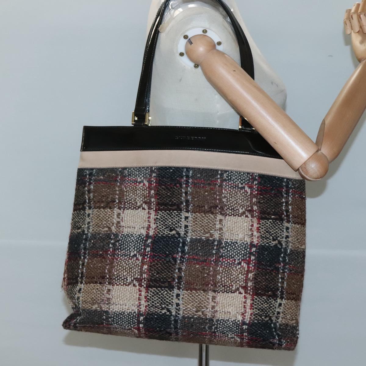 BURBERRY Nova Check Tote Bag Wool Beige Gold Auth 122167