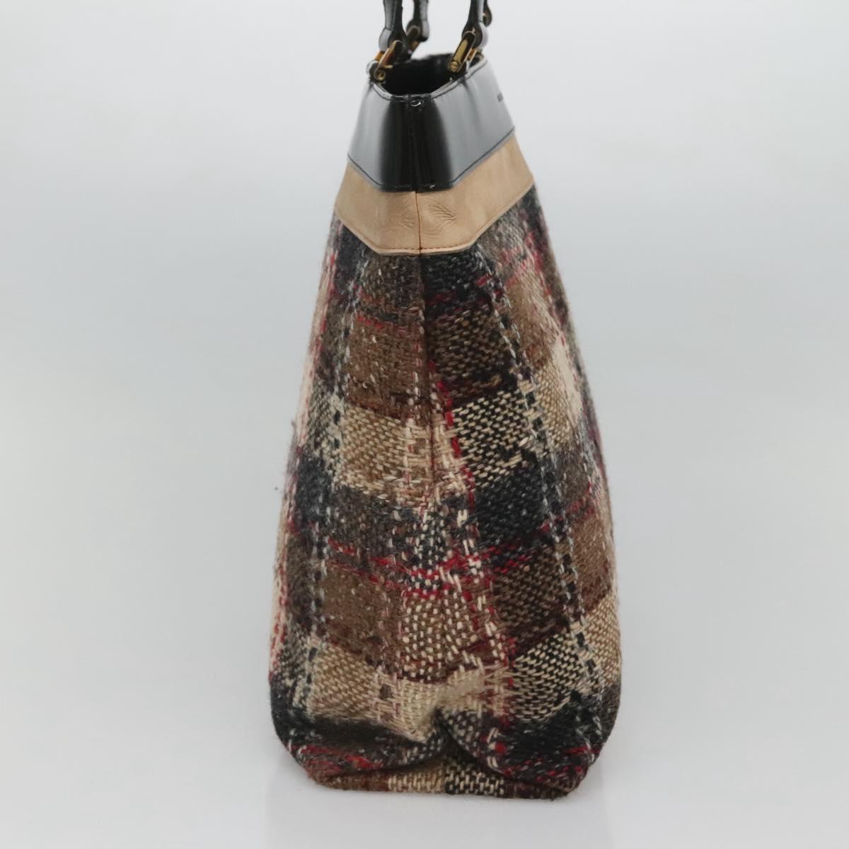 BURBERRY Nova Check Tote Bag Wool Beige Gold Auth 122167