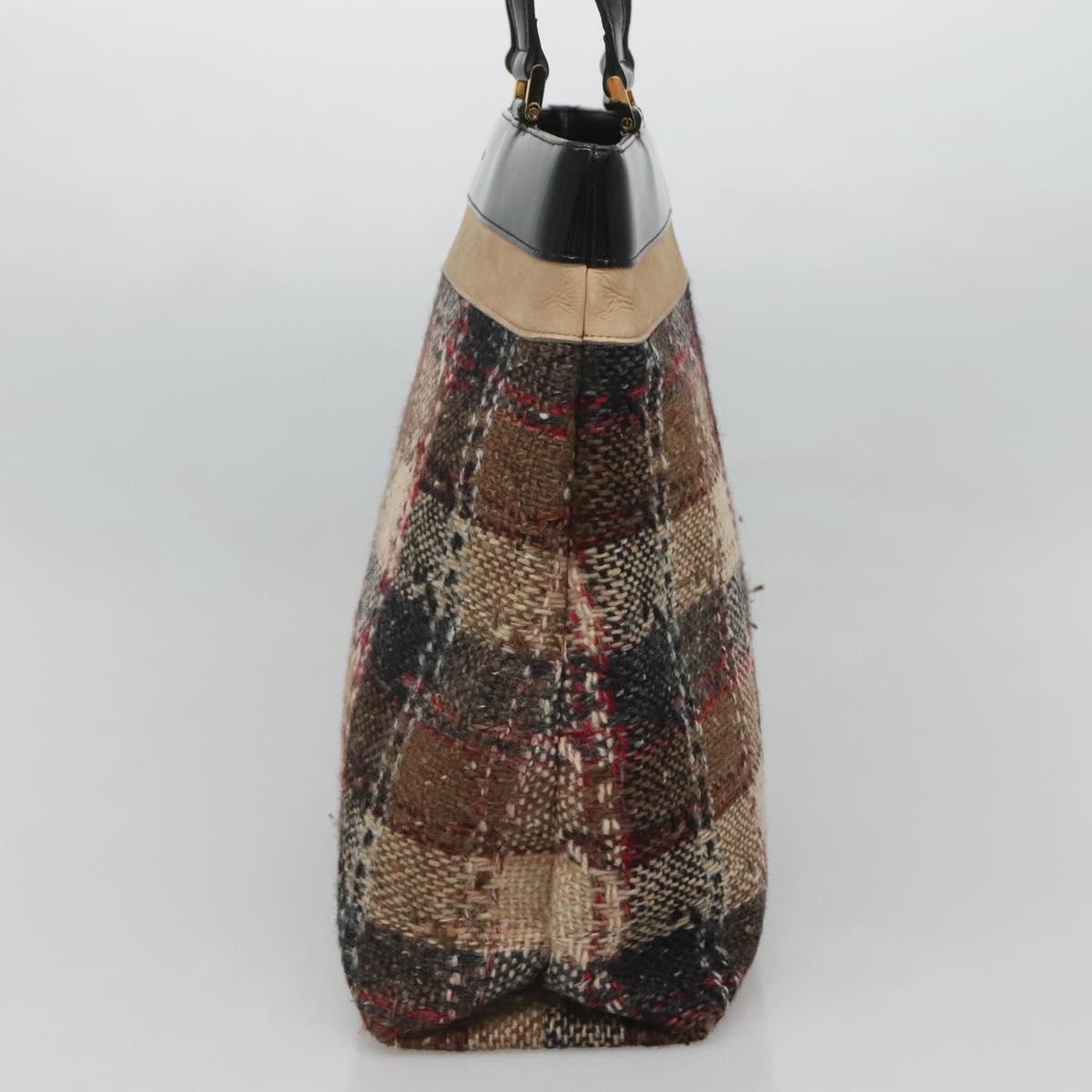 BURBERRY Nova Check Tote Bag Wool Beige Gold Auth 122167