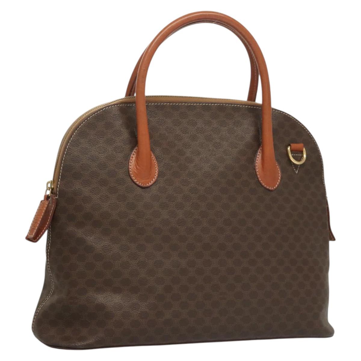 CELINE Macadam Canvas Hand Bag PVC Leather Brown Gold Auth 122168