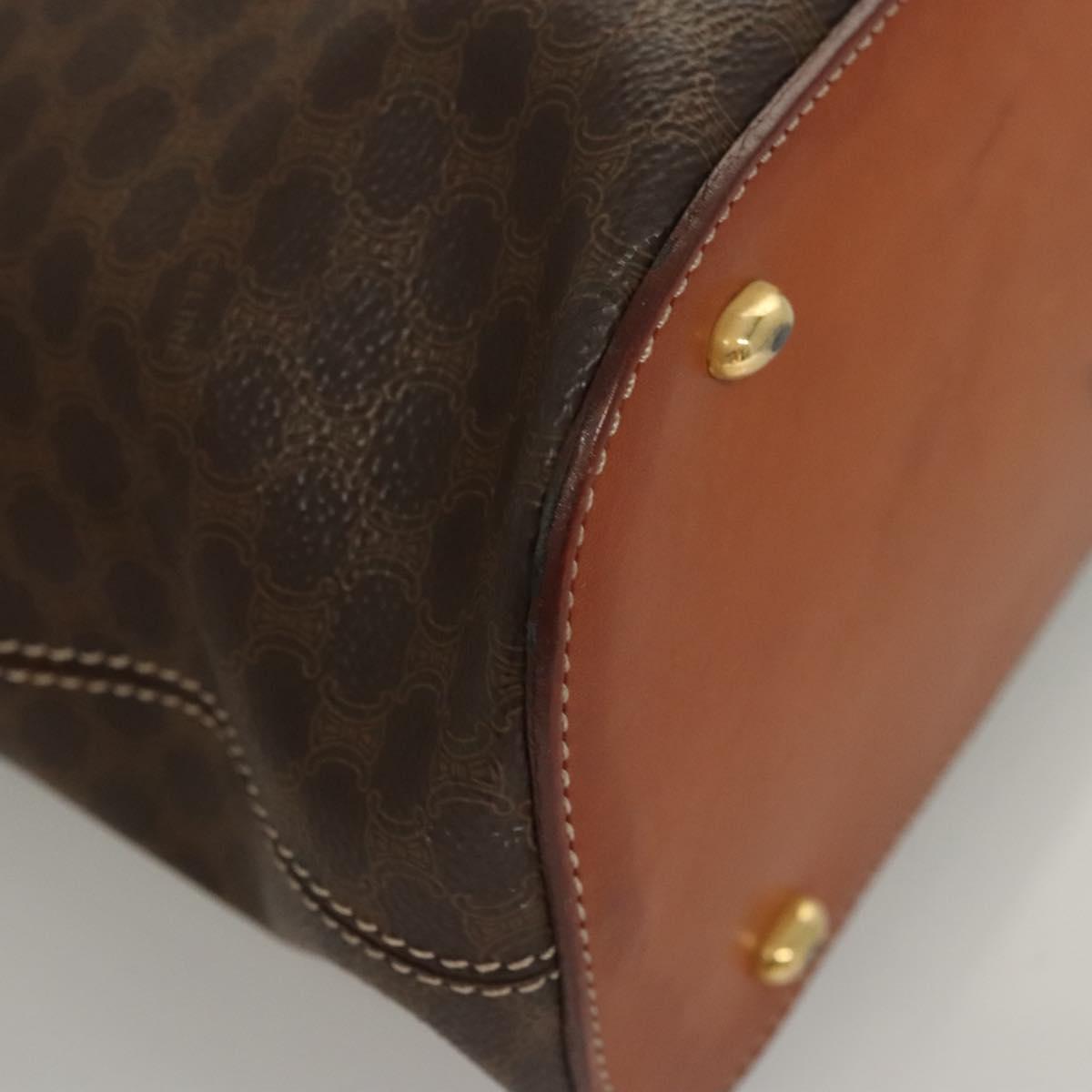 CELINE Macadam Canvas Hand Bag PVC Leather Brown Gold Auth 122168