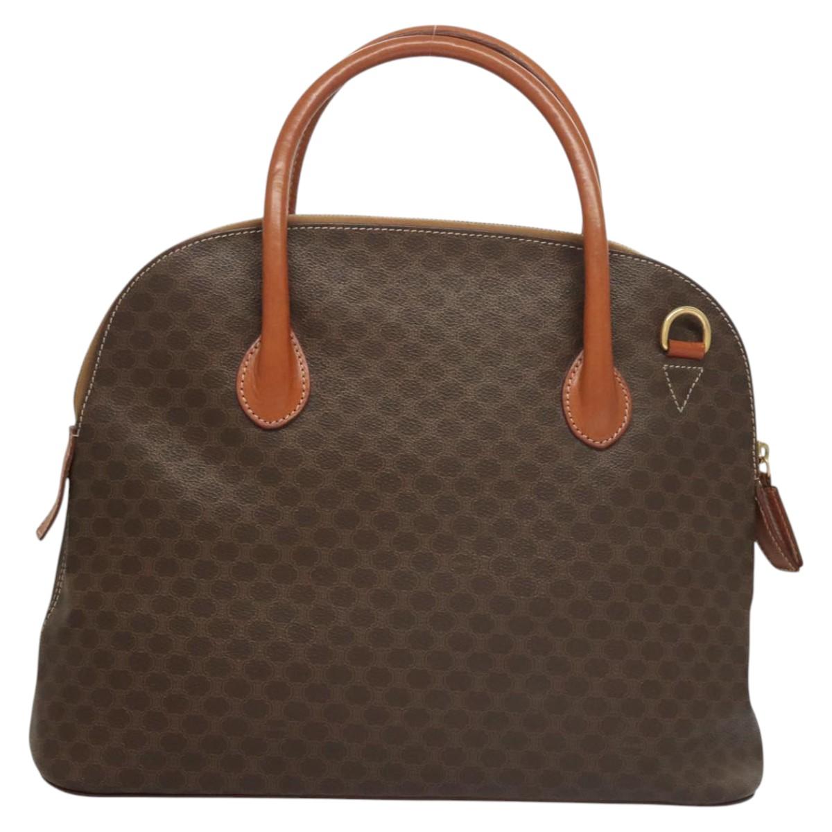 CELINE Macadam Canvas Hand Bag PVC Leather Brown Gold Auth 122168