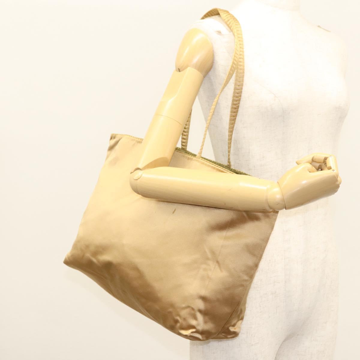 PRADA Tote Bag Satin Champagne Gold Auth 122170