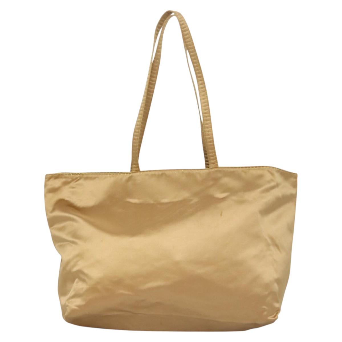 PRADA Tote Bag Satin Champagne Gold Auth 122170