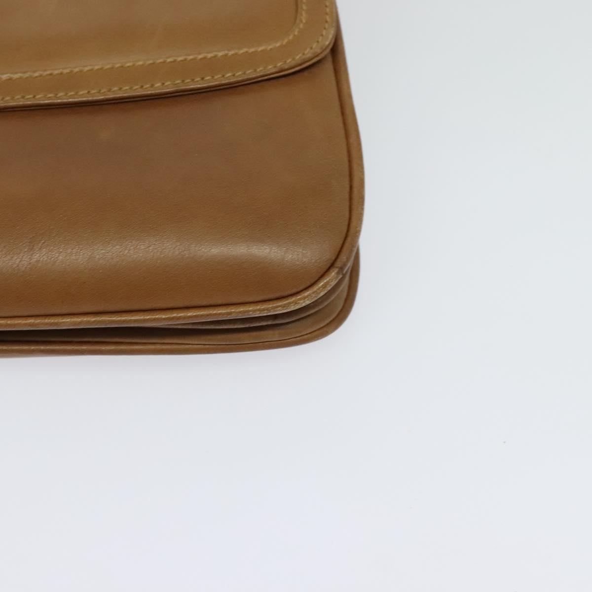 GUCCI Shoulder Bag Leather Brown Gold Auth 122171