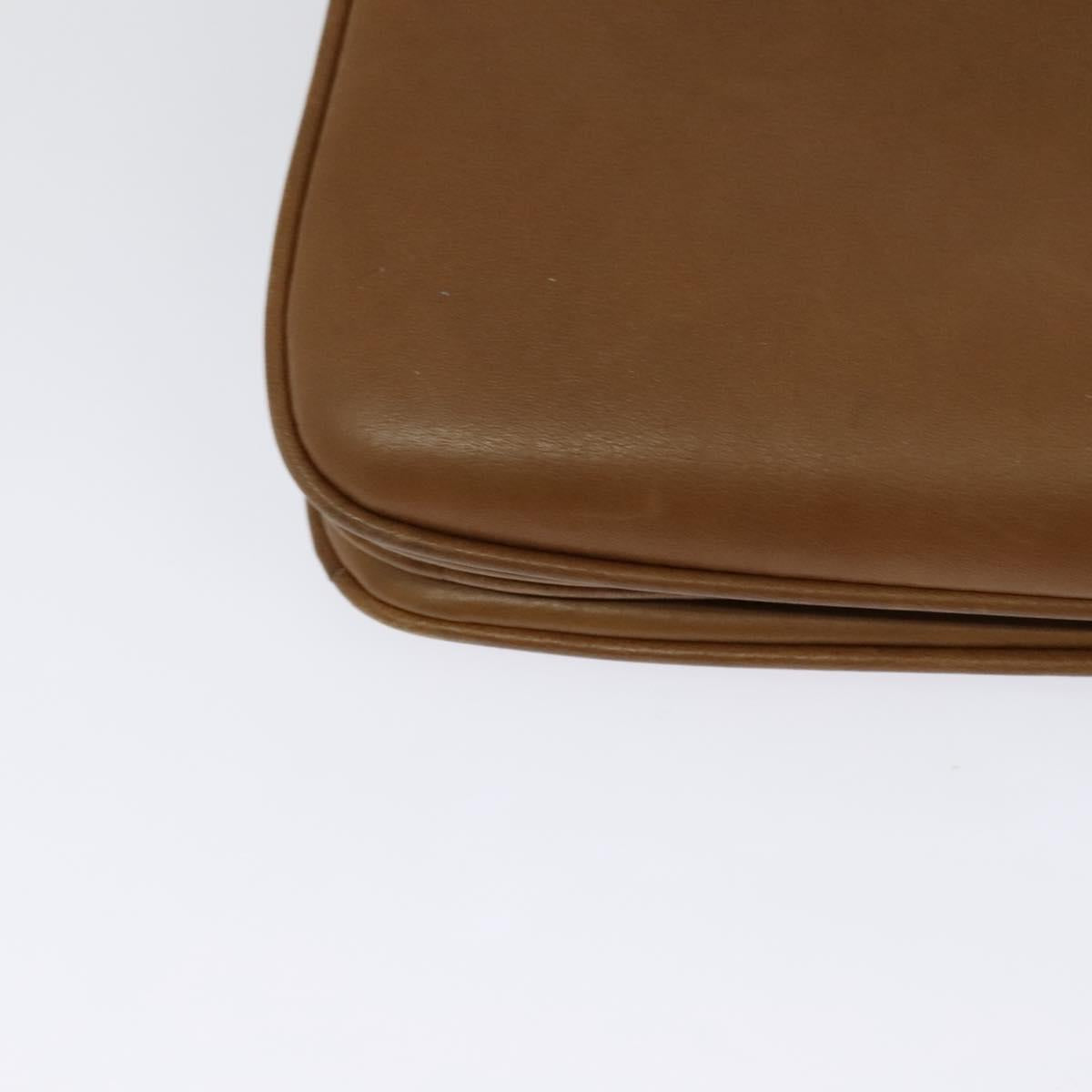 GUCCI Shoulder Bag Leather Brown Gold Auth 122171