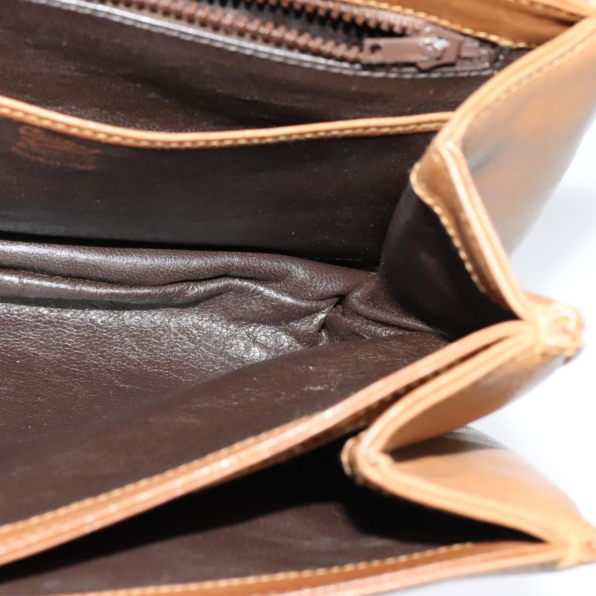 GUCCI Shoulder Bag Leather Brown Gold Auth 122171