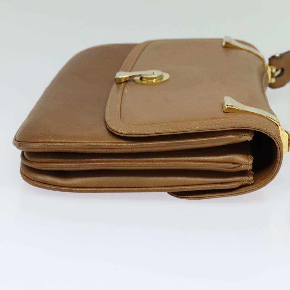 GUCCI Shoulder Bag Leather Brown Gold Auth 122171