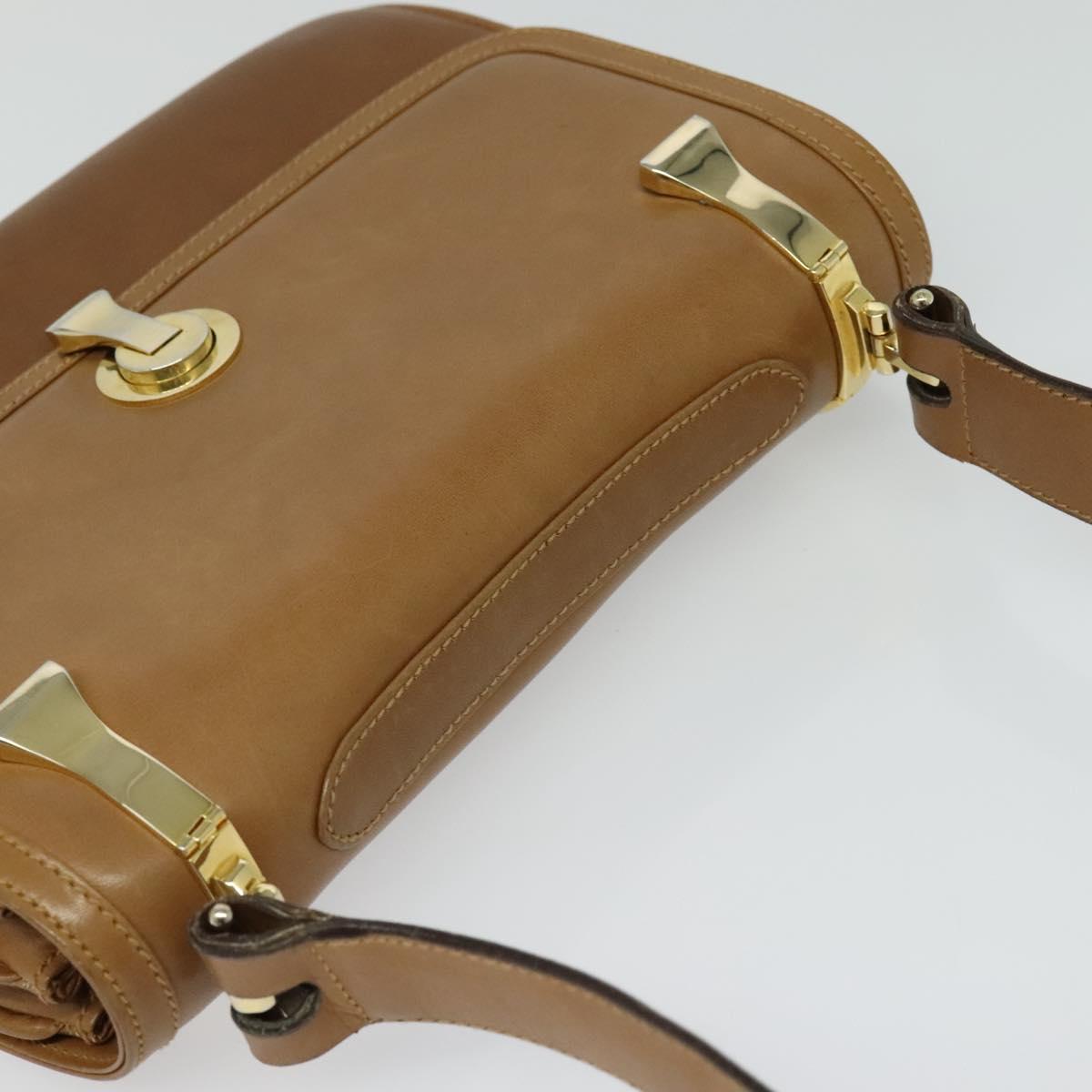 GUCCI Shoulder Bag Leather Brown Gold Auth 122171