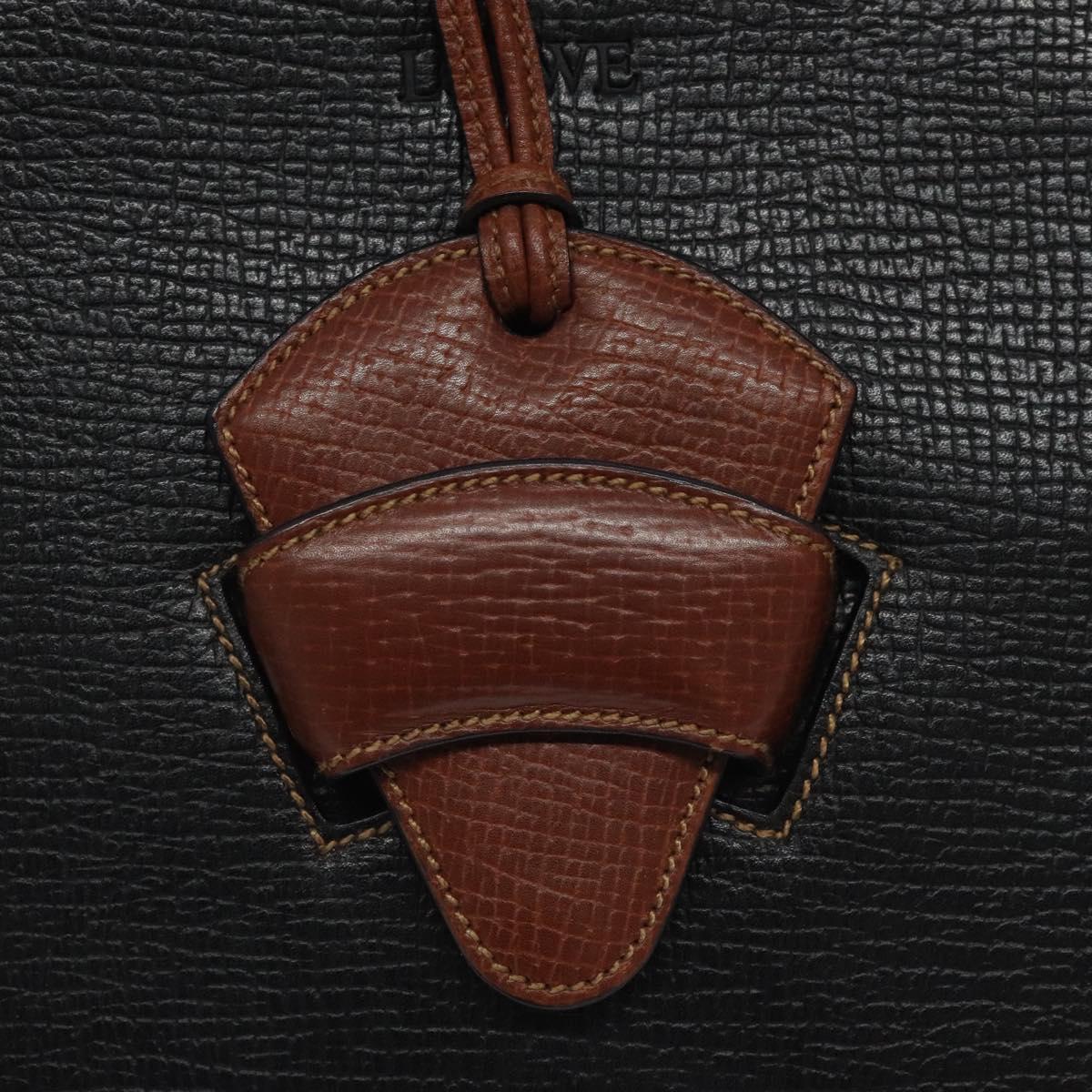 LOEWE Barcelona Hand Bag Leather Black Gold Auth 122193