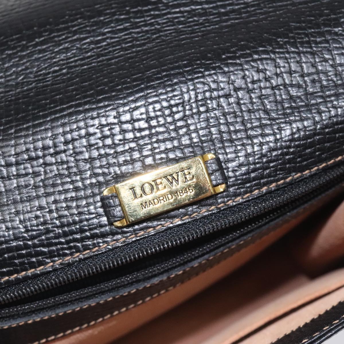 LOEWE Barcelona Hand Bag Leather Black Gold Auth 122193