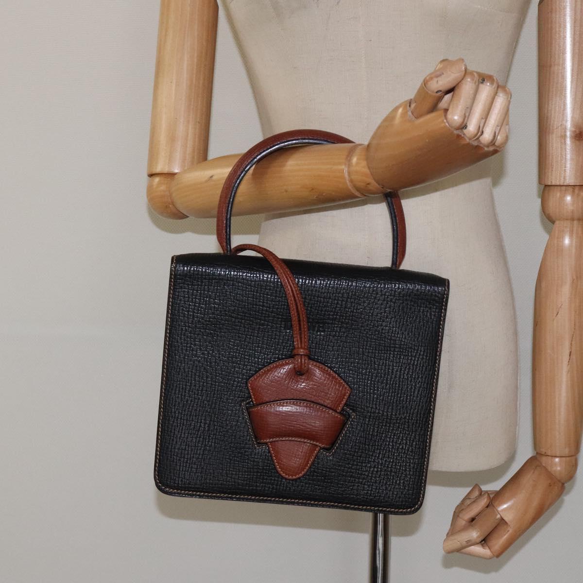 LOEWE Barcelona Hand Bag Leather Black Gold Auth 122193