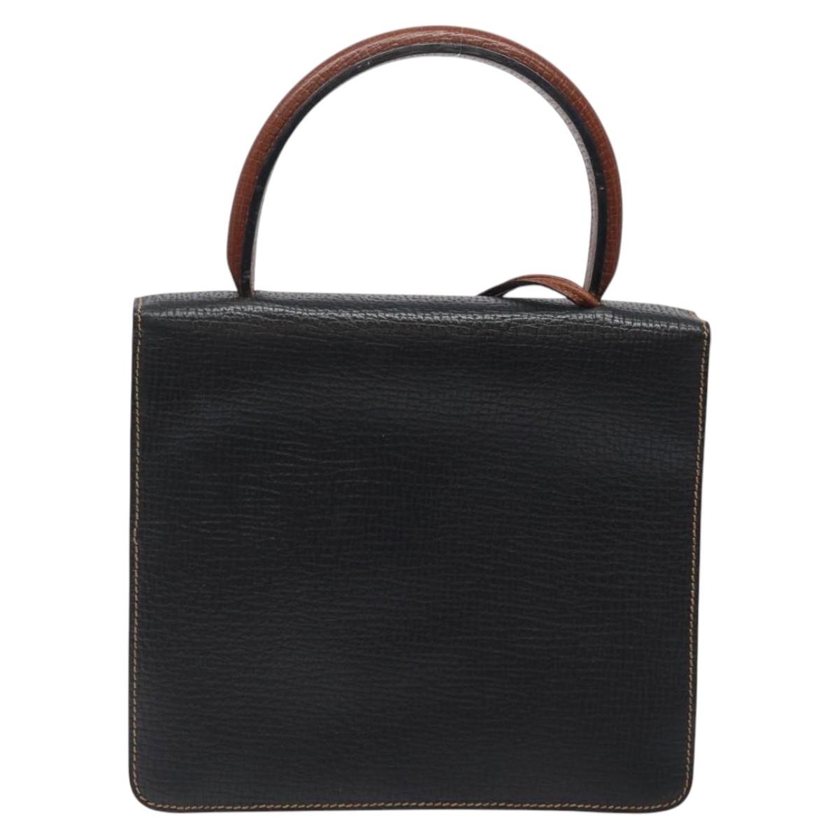 LOEWE Barcelona Hand Bag Leather Black Gold Auth 122193