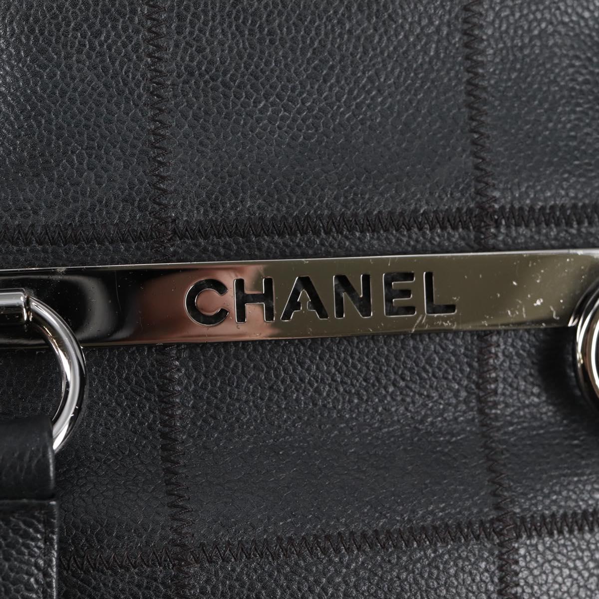 CHANEL Choco Bar Hand Bag Caviar Skin Black Silver gold CC Auth 122199