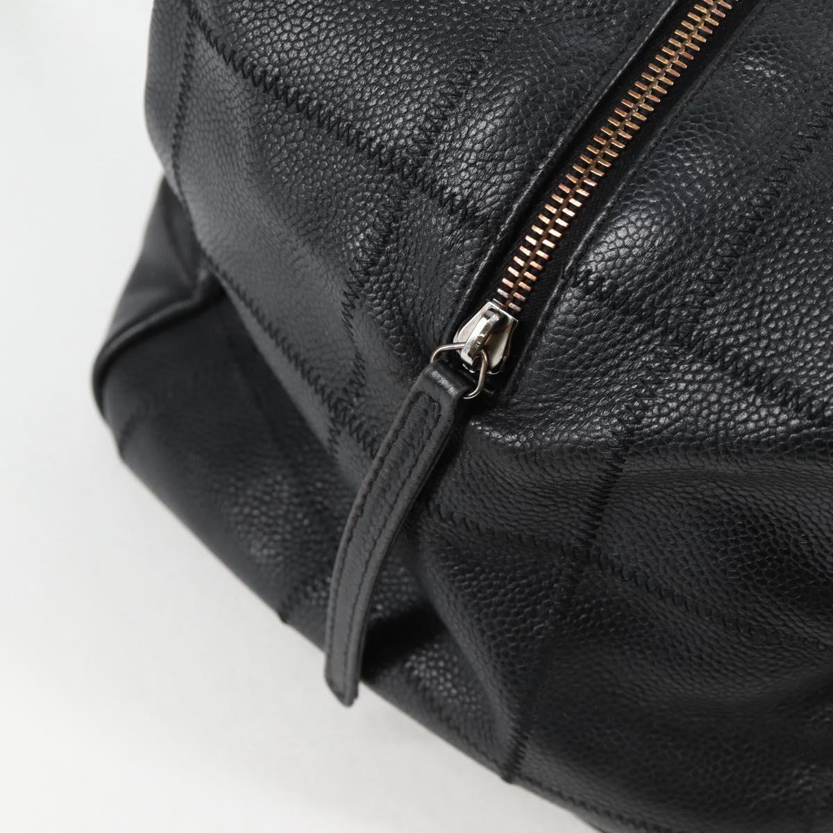 CHANEL Choco Bar Hand Bag Caviar Skin Black Silver gold CC Auth 122199